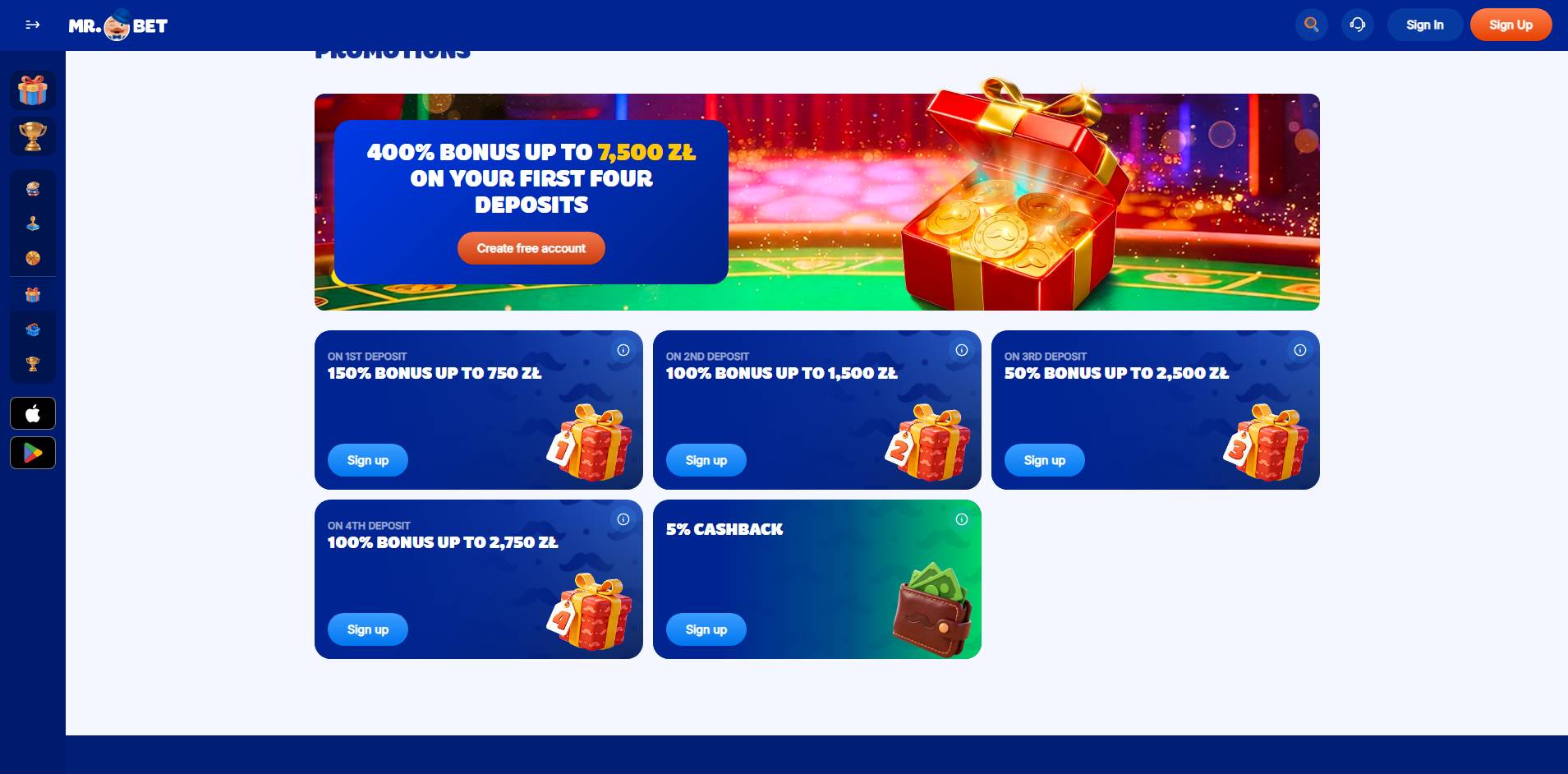 MR. Bet Casino bonusy i promocje