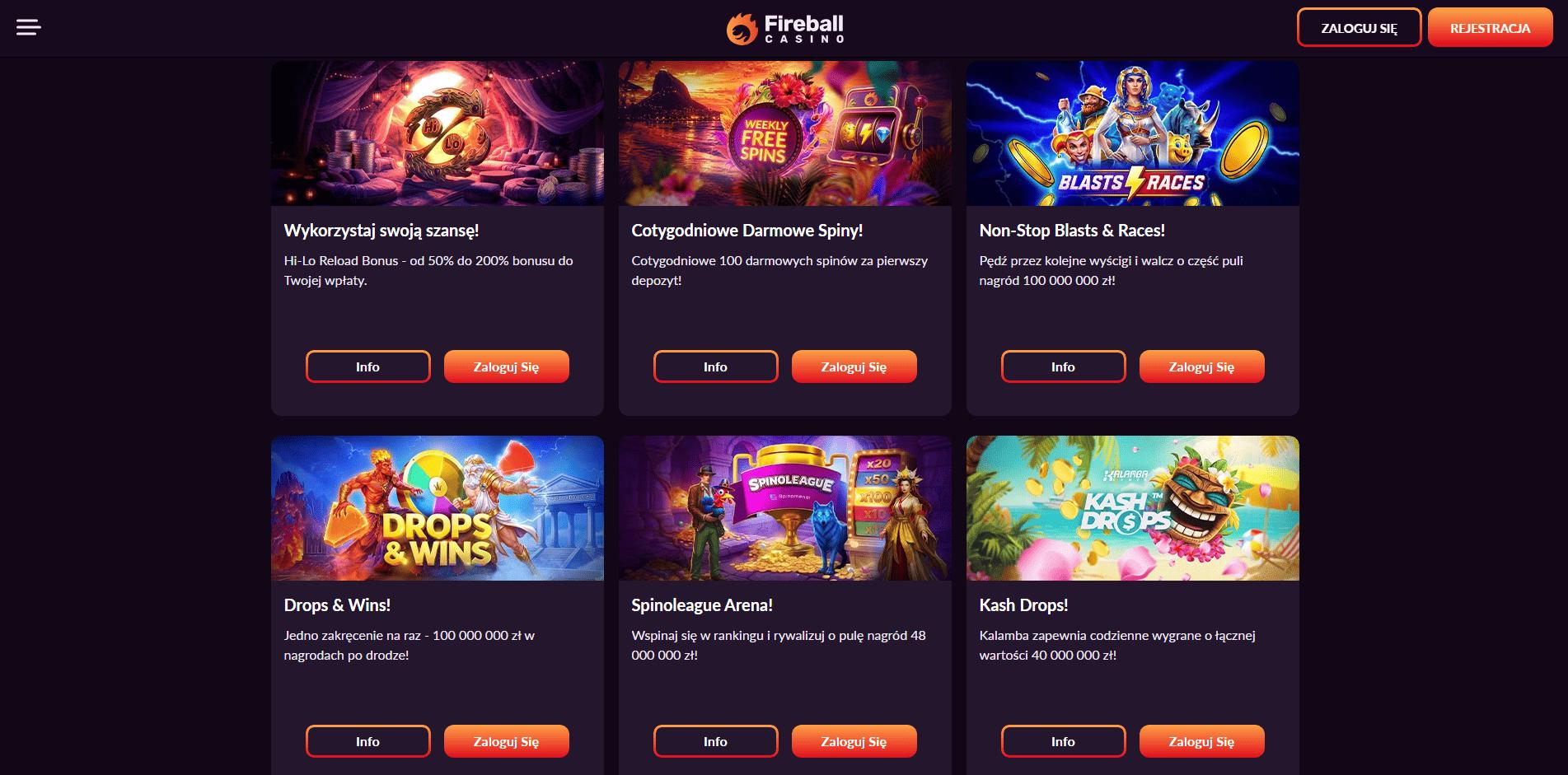 FireBall Casino bonusy