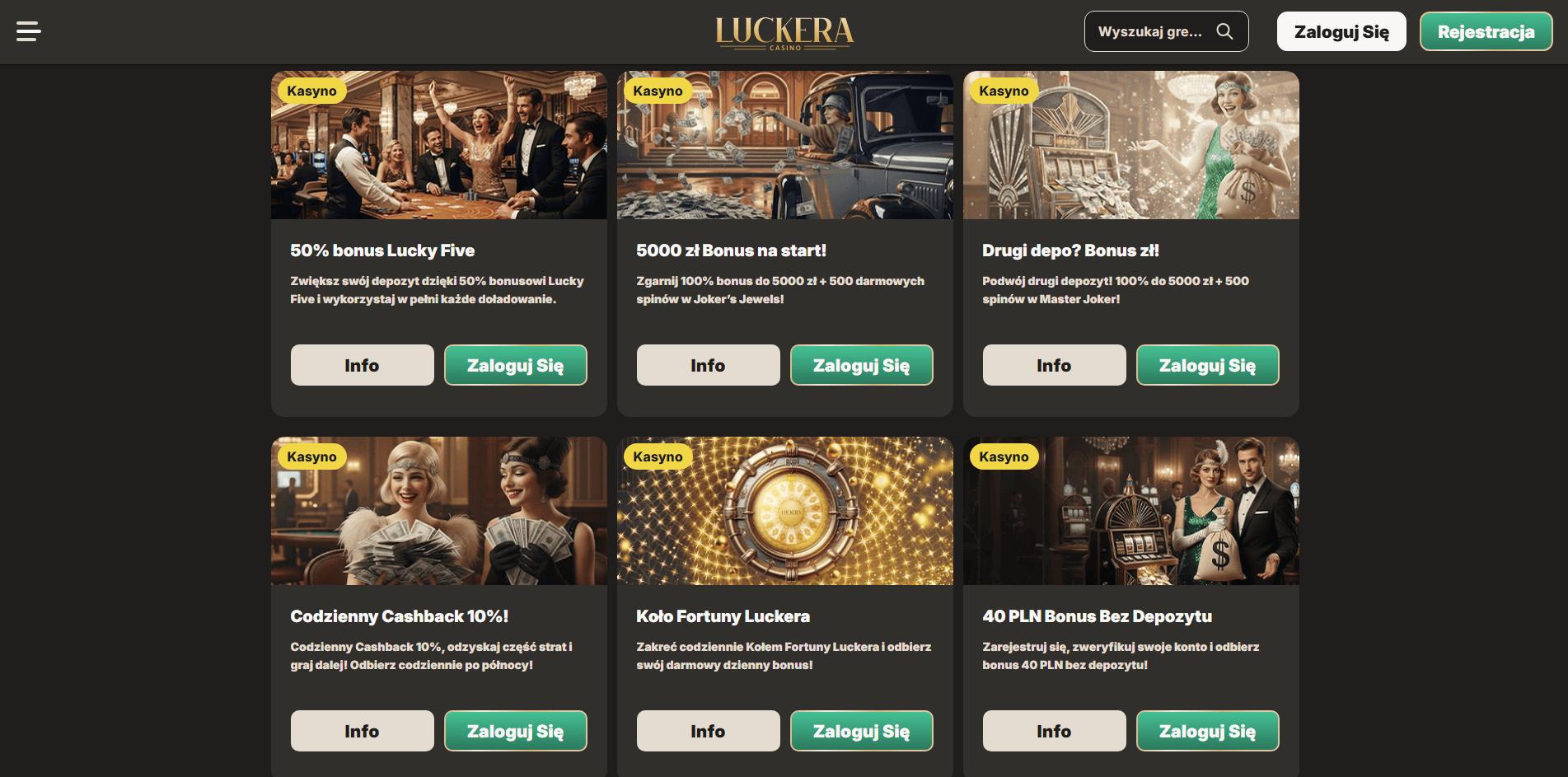 Luckera Casino bonusy