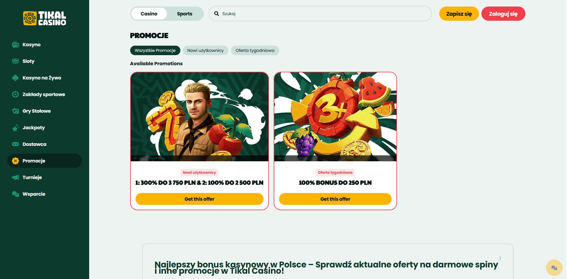 Tikal Casino bonusy Tikal Casino promocje