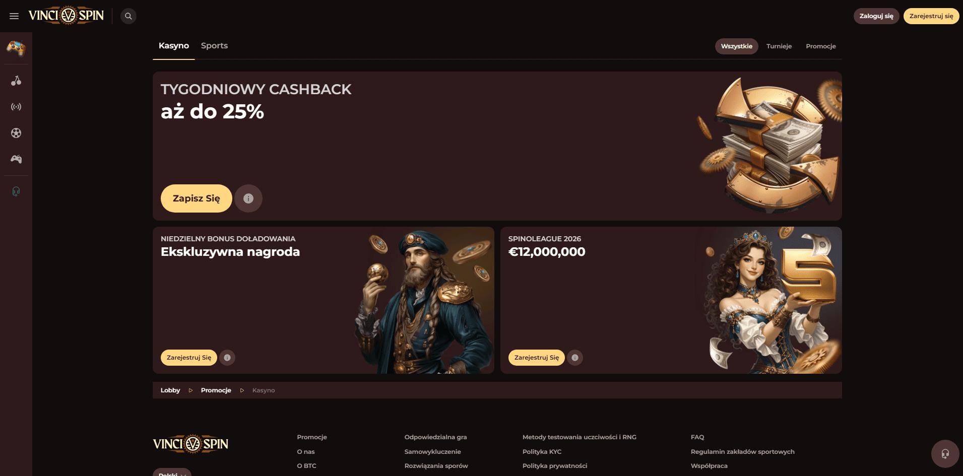 Vincispin Casino bonusy