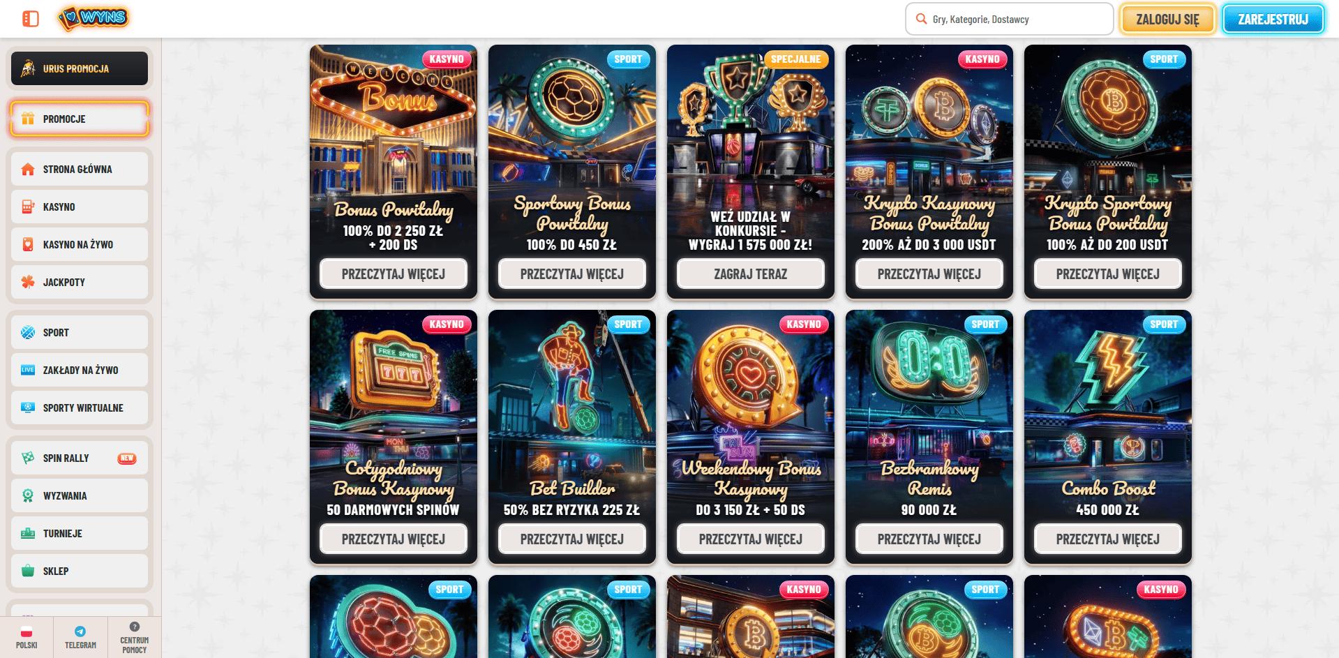 Wyns Casino bonusy